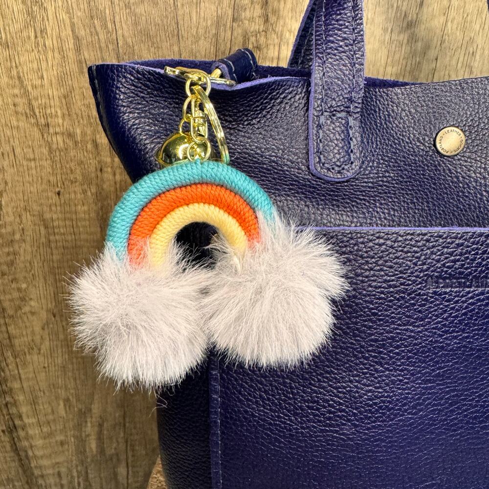Macrame Mini Rainbow Purse Charm Macrame Fuzzy Blue Keychain FAST SHIP Bag Flair